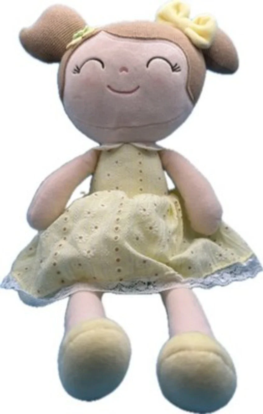 Gloveleya Plush Toy Doll Yellow Dress Light Brown Hair 15